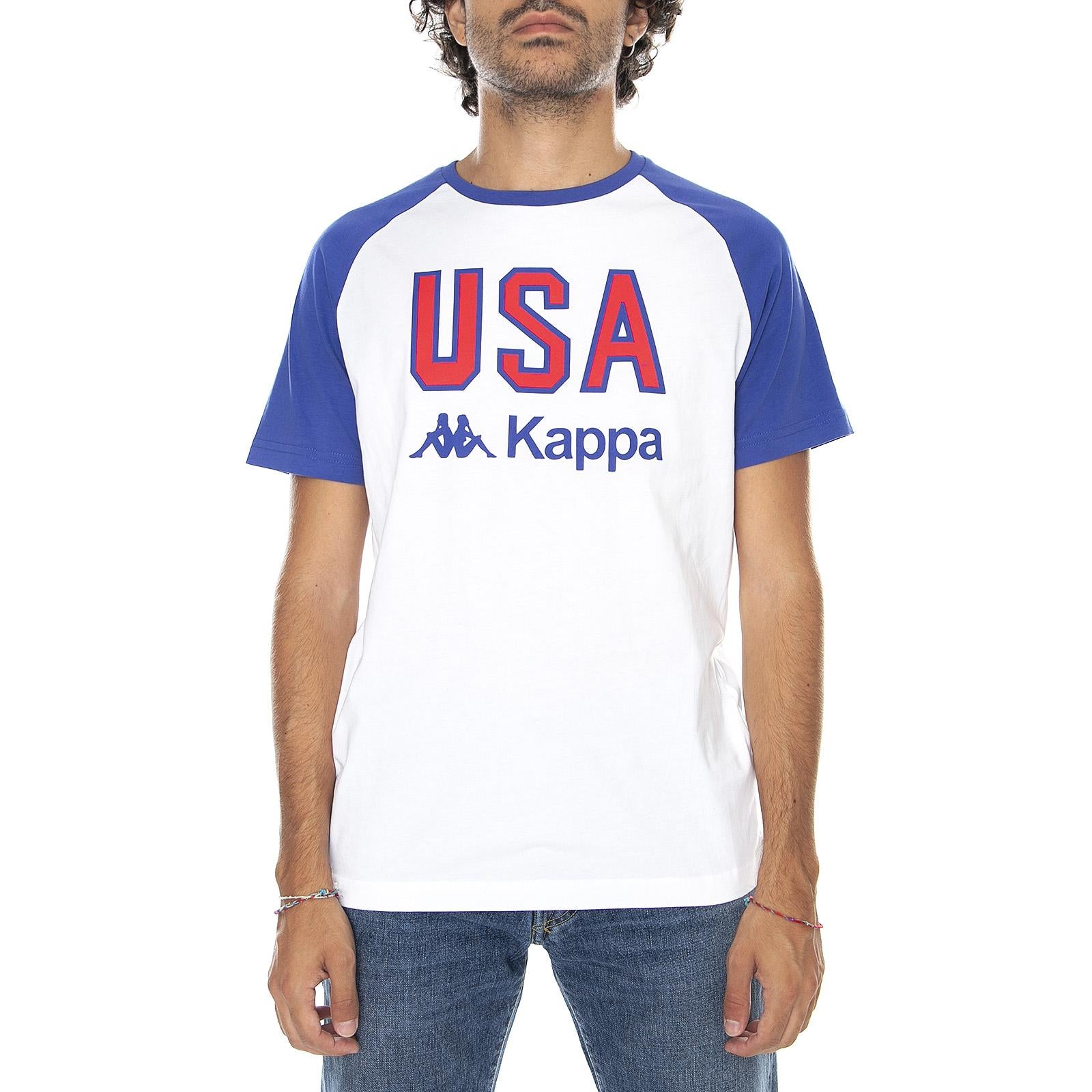 La Usa T-Shirt - White / Blue - Maglietta Girocollo Uomo Bianca / Blu 303SIW0-627N  KAPPA 