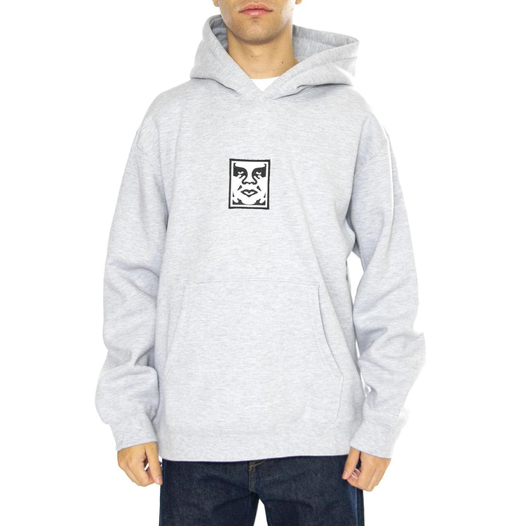 Icona Extra Heavy Hood Fleece Heather Grey - Felpa con Cappuccio Uomo Grigia 112470148-HEA  OBEY 