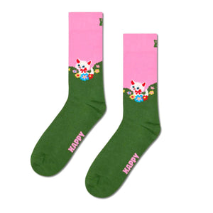 Kitten and Flowers Sock -- Calzini Multicolore P003188 GREEN HAPPY SOCKS 