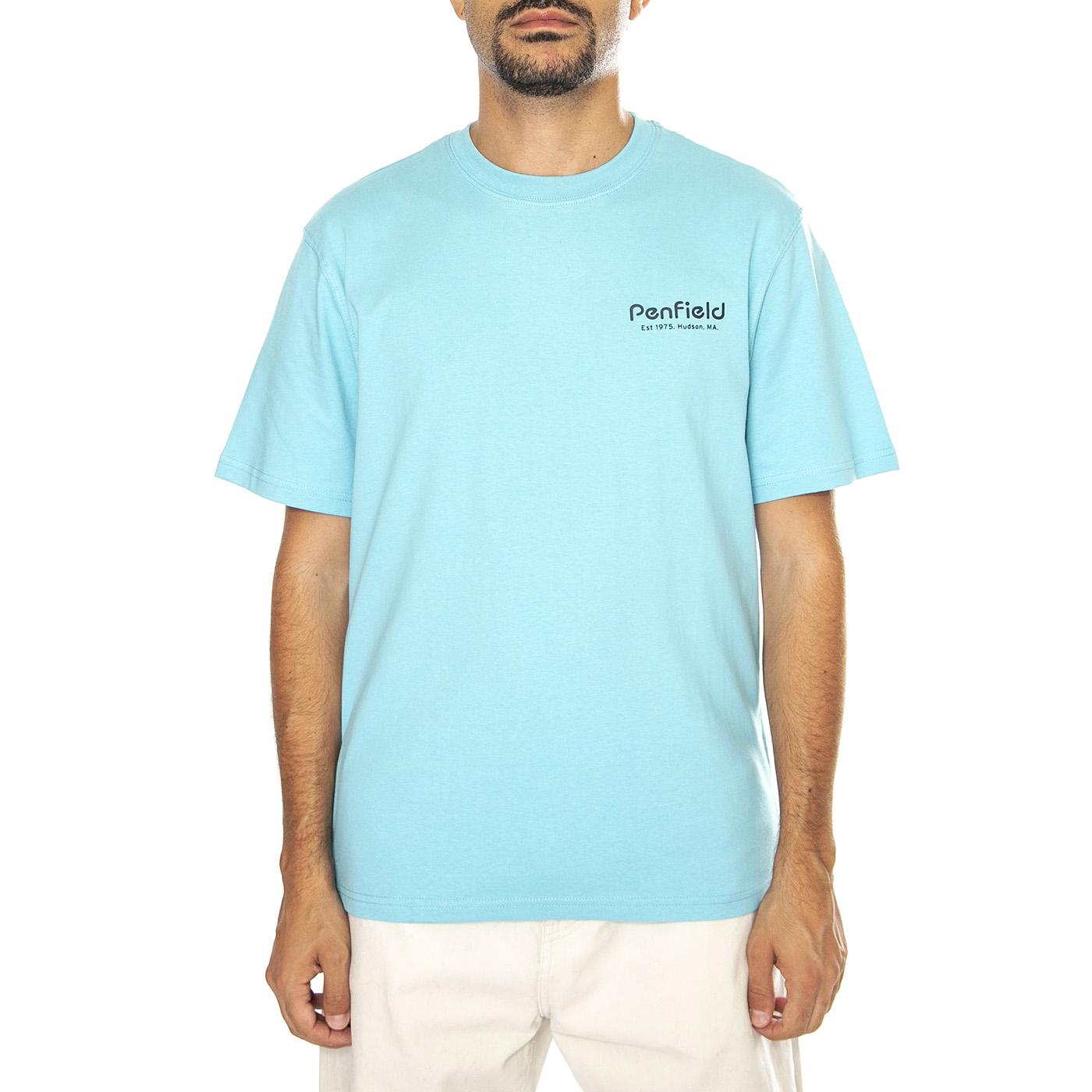 Hudson Script T-Shirt Milky Blue - Maglietta Girocollo Uomo Blu PFD0349-F59  PENFIELD 