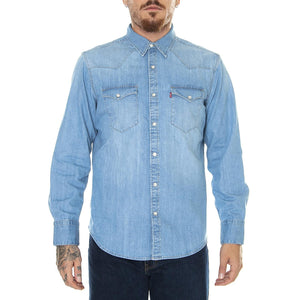 M' Barstow Western Standard Eesta Noche Light Indigo Worn In - Camicia Uomo Denim Jeans Blu 85744-0047  LEVIS 