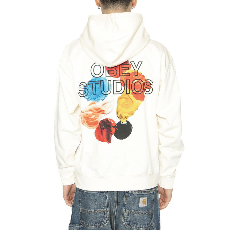 Obey Studios Palette Fleece Unbleached - Felpa con Cappuccio Uomo Bianca 117464052-UBL  OBEY 