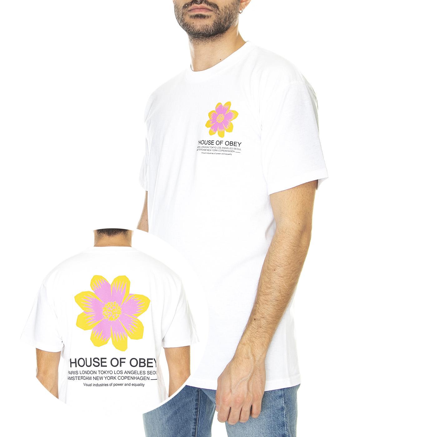 House Of Obey Flower Classic Tee White - Maglietta Girocollo Uomo Bianca 165263414-WHT  OBEY 