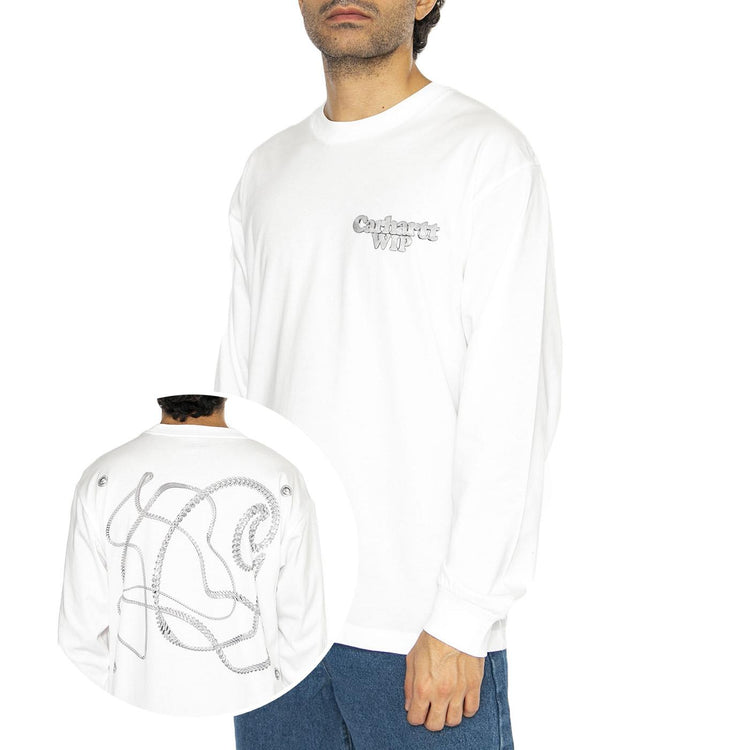 L/S Chain Link T-Shirt White / Silver - Maglietta Girocollo Maniche Lunghe Uomo Bianca I034403.0YFXX  CARHARTT WIP 