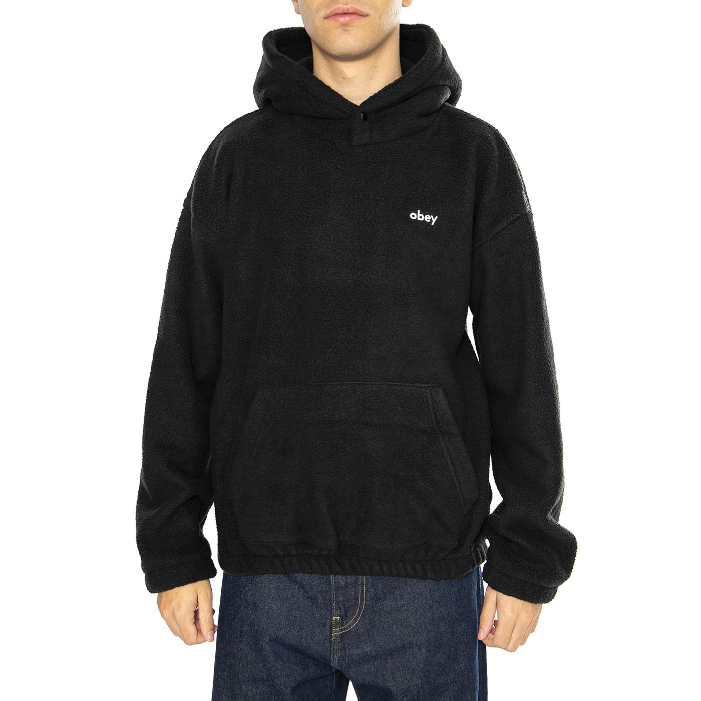 Bold Polar Flleece Hood Black - Felpa con Cappuccio Uomo Nera 112470193-BLK  OBEY 