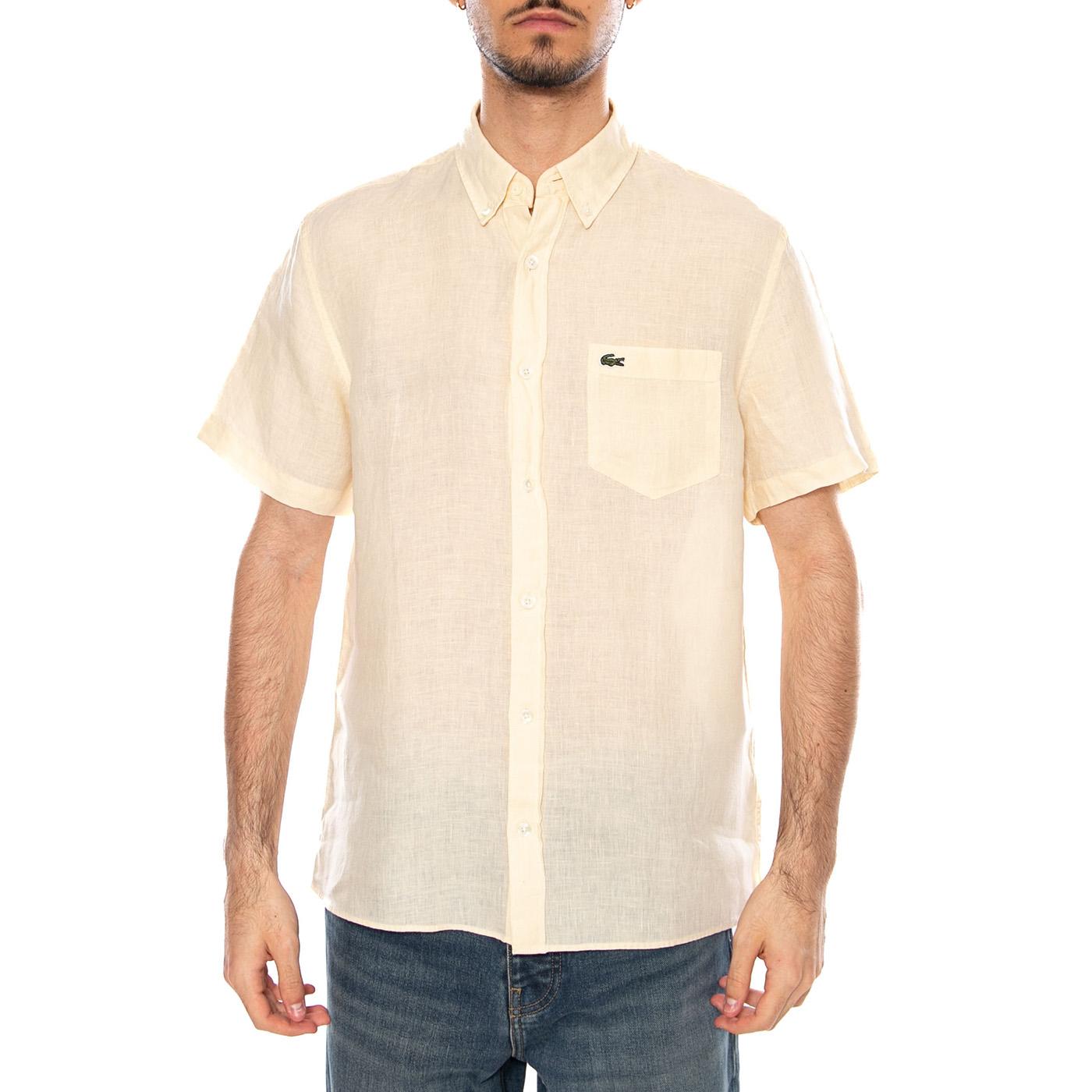 CAMICIA M/C LACOSTE - Camicia Maniche Corte Uomo Beige CH5699 056 LACOSTE 