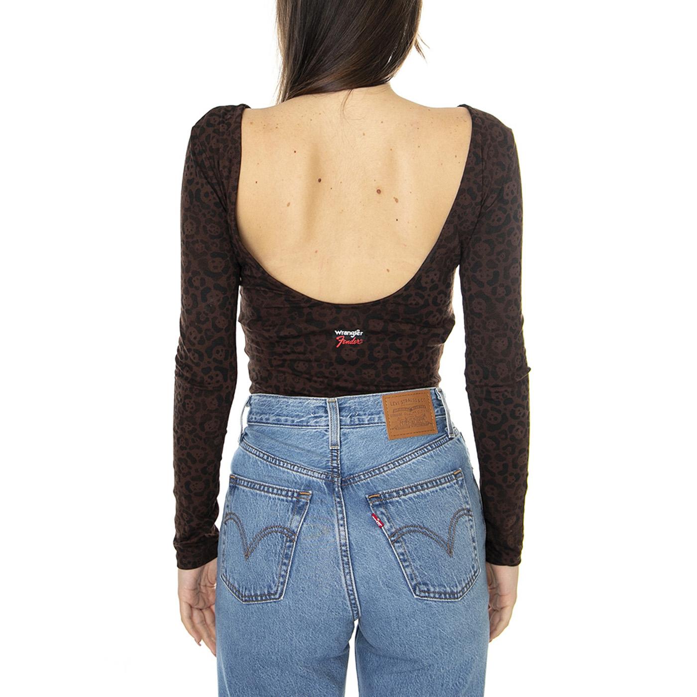 W' Leotard Jaguar Print Beige - Body Donna Marrone W7ZWEGA2  WRANGLER 