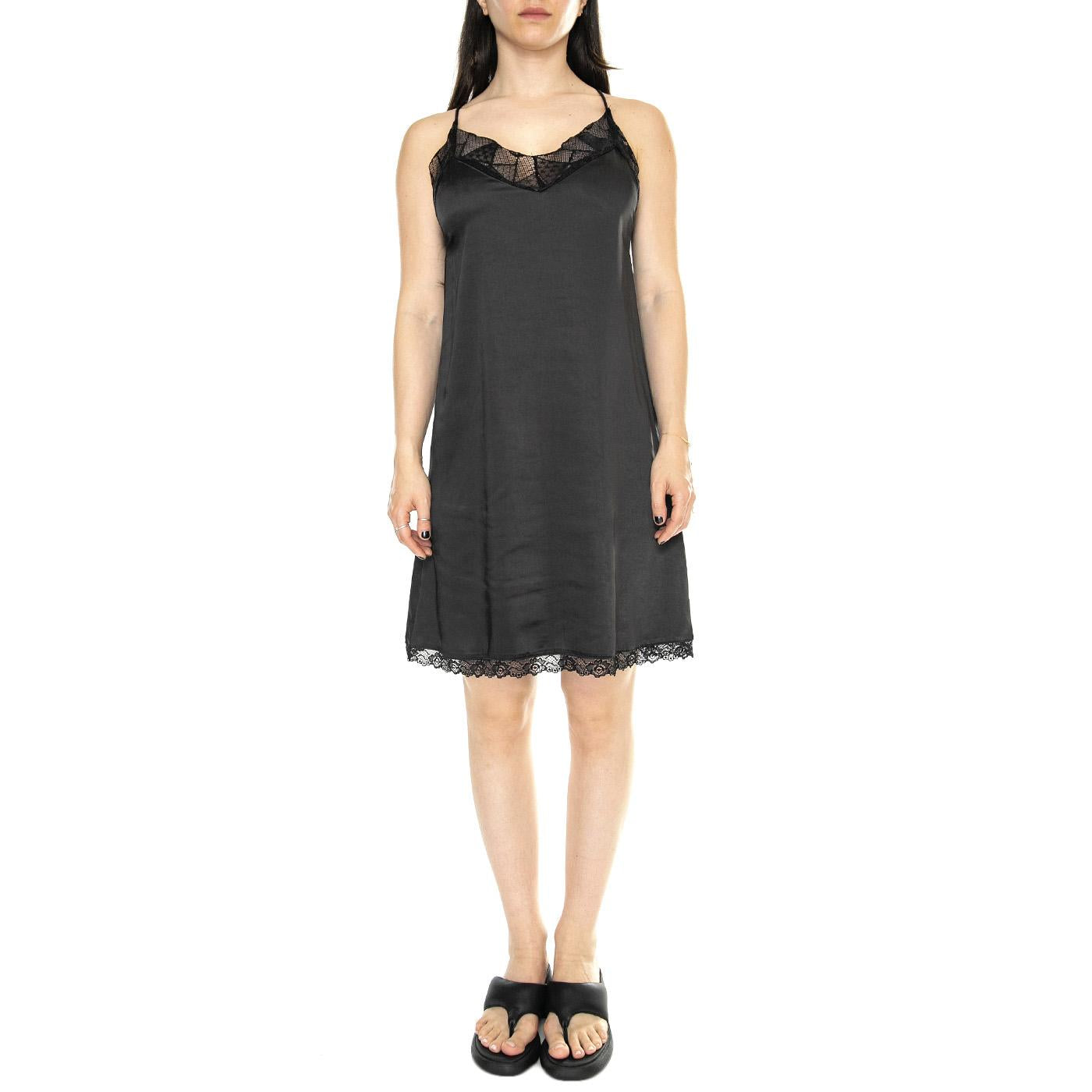 Vestido Corto Lencero Satinado Negro - Abito Donna Nero 41W/11244  WILD PONY 