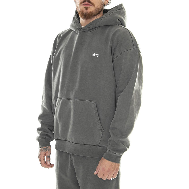 M' Lowercase Pigment Hood Fleece Digital Black - Felpa con Cappuccio Uomo Grigia 112470194-DIB  OBEY 