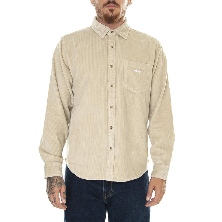 M' Miles Woven LS SIlver Grey Shirt - Camicia in Velluto Uomo Beige 181200372-SIG  OBEY 