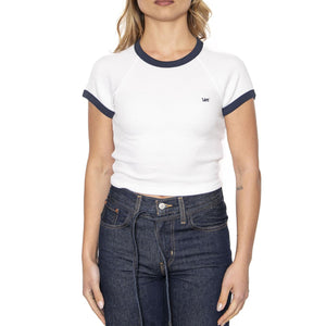 Ringer Raglan Tee Bright White - Maglietta Girocollo Donna Bianca 112363642  LEE 