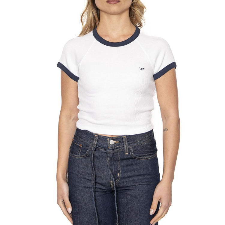 Ringer Raglan Tee Bright White - Maglietta Girocollo Donna Bianca 112363642  LEE 