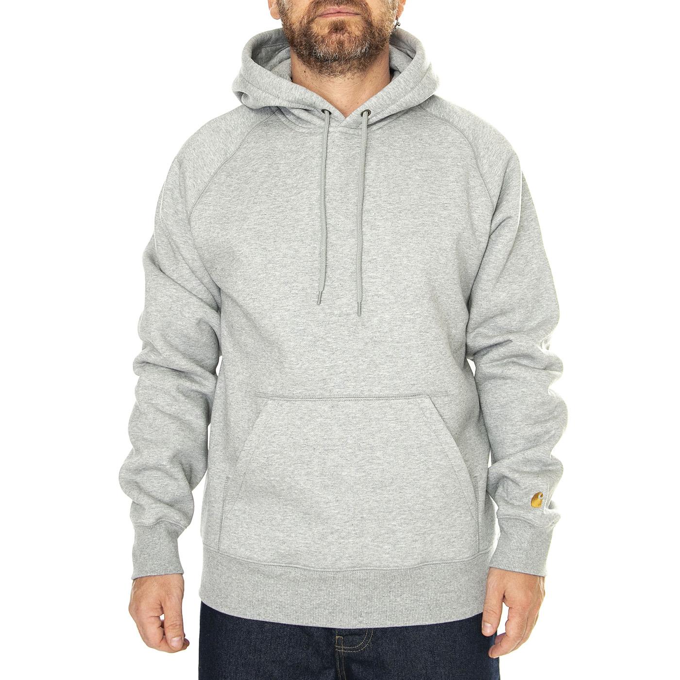 Hooded Chase Sweat Grey Heather / Gold - Felpa con Cappuccio Uomo Grigia I033661.00MXX  CARHARTT WIP 