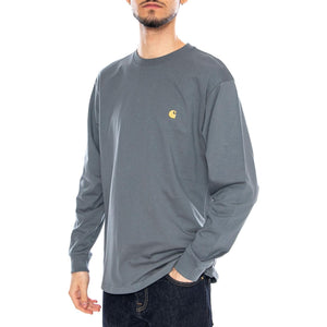 L/S Chase T-Shirt Cozy Blue / Gold - Maglietta Girocollo Maniche Lunghe Uomo Blu I026392 3LPXX CARHARTT WIP 