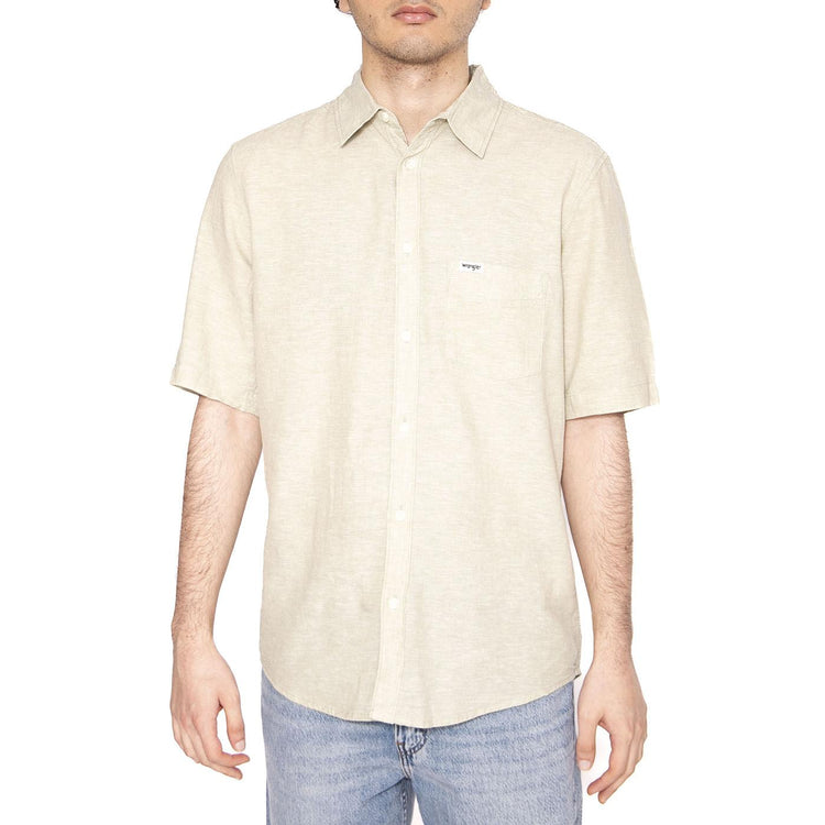 SS Shirt Ecru - Camicia Maniche Corte Uomo Verde 112362730  WRANGLER 
