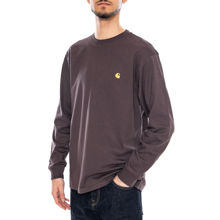 L/S Chase T-Shirt Shale / Gold - Maglietta Girocollo Maniche Lunghe Uomo Marrrone I026392 3LNXX CARHARTT WIP 