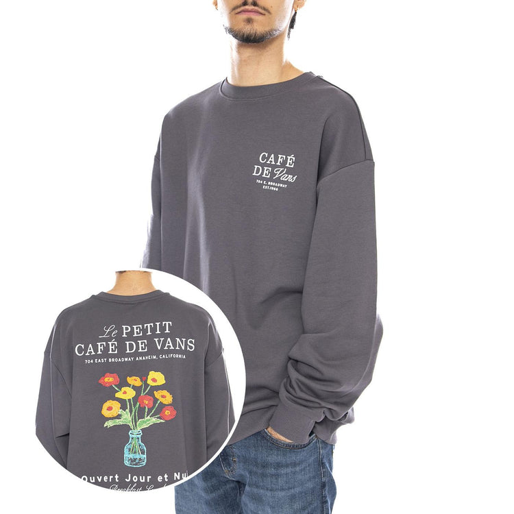 Cafe Vans OS PO Asphalt Crewneck Sweatshirt -- Felpa Girocollo Grigia VN000RCB 1O71 VANS 