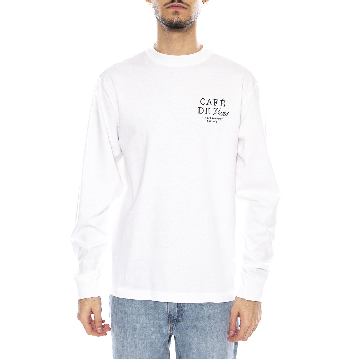 Cafe Vans LS -- Maglietta Uomo Maniche Lunghe Bianca VN000PC2 WHT1 VANS 