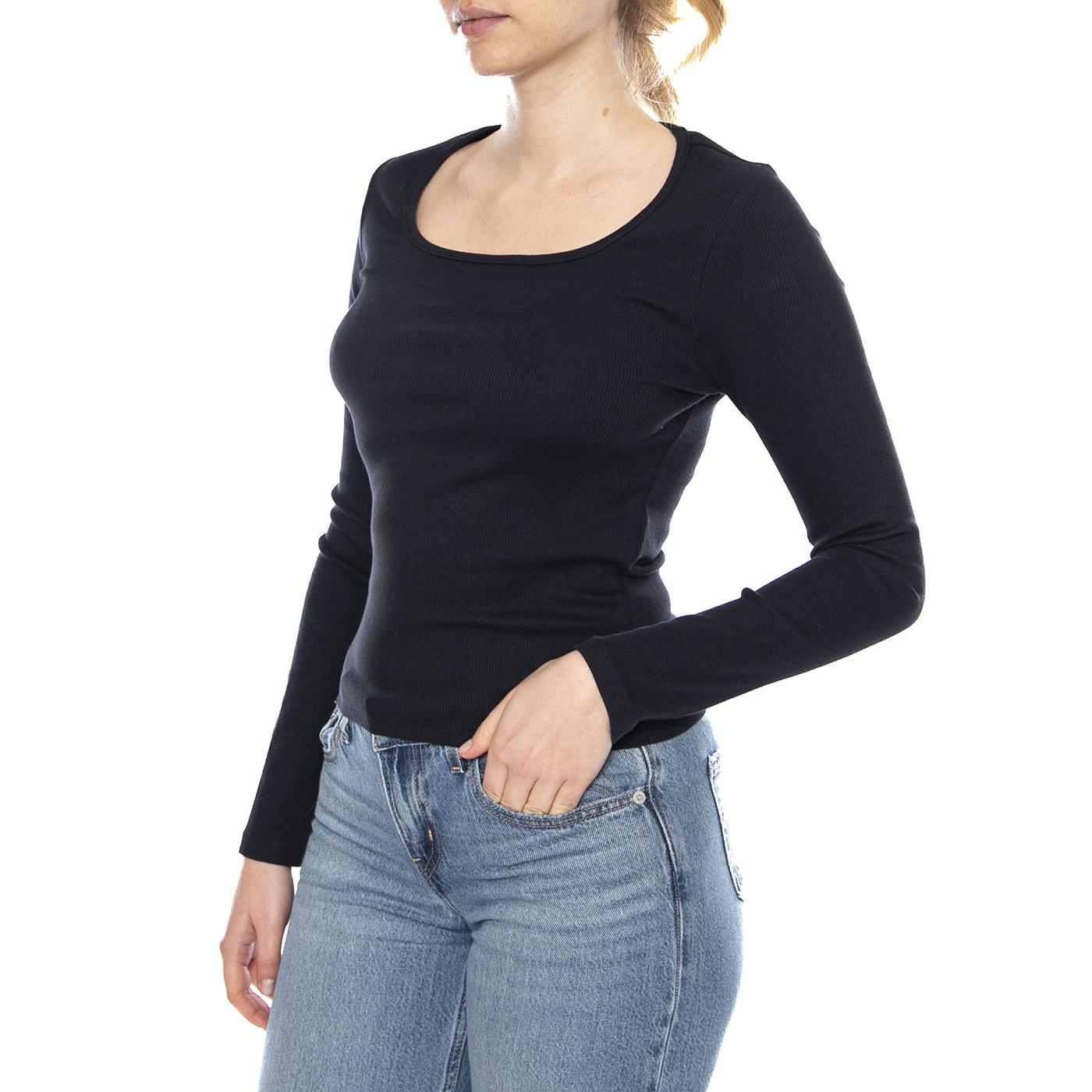 Essential Sqrd Neck Long Sleeve - Bright White Rib - Maglietta Girocollo Maniche Lunghe Donna Nera 005IO 0000 LEVIS 
