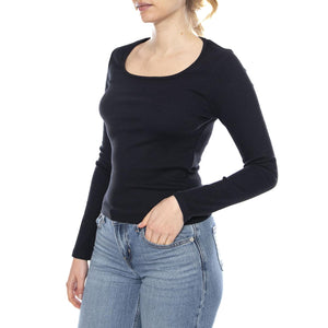 Essential Sqrd Neck Long Sleeve - Bright White Rib - Maglietta Girocollo Maniche Lunghe Donna Nera 005IO 0000 LEVIS 