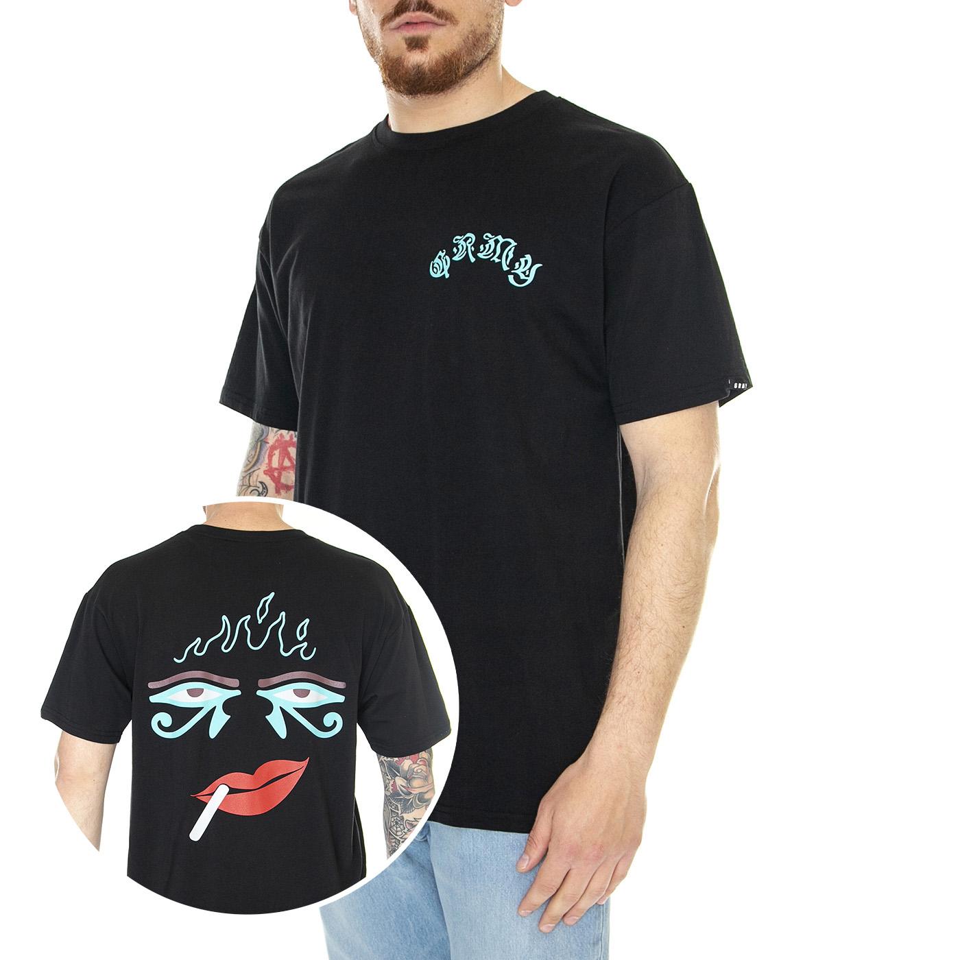 The Light Me Up Fire Route Re Black - Maglietta Girocollo Uomo Nera GA661-BLK  GRIMEY 