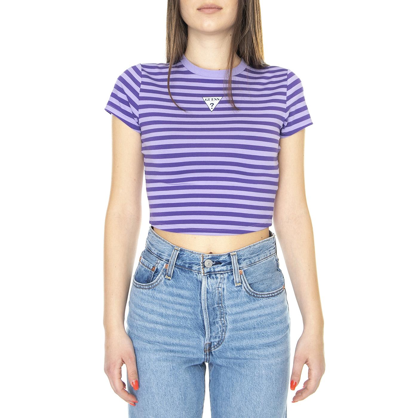 Go Clara Striped Baby Tee Light Iris Multi - Maglietta Girocollo Donna Viola W3GI60KA0Q3-F43M  GUESS ORIGINALS 