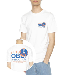 Obey Record Sound Waves Tee White - Maglietta Girocollo Uomo Bianca 165264050-WHT  OBEY 