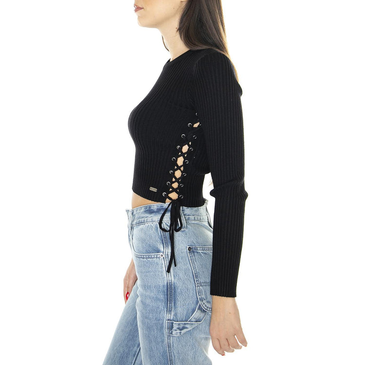 Go Lace Up Sweater Top Jet Black A996 - Maglione Donna Nero W3BR09Z2YK2-JBLK  GUESS ORIGINALS 