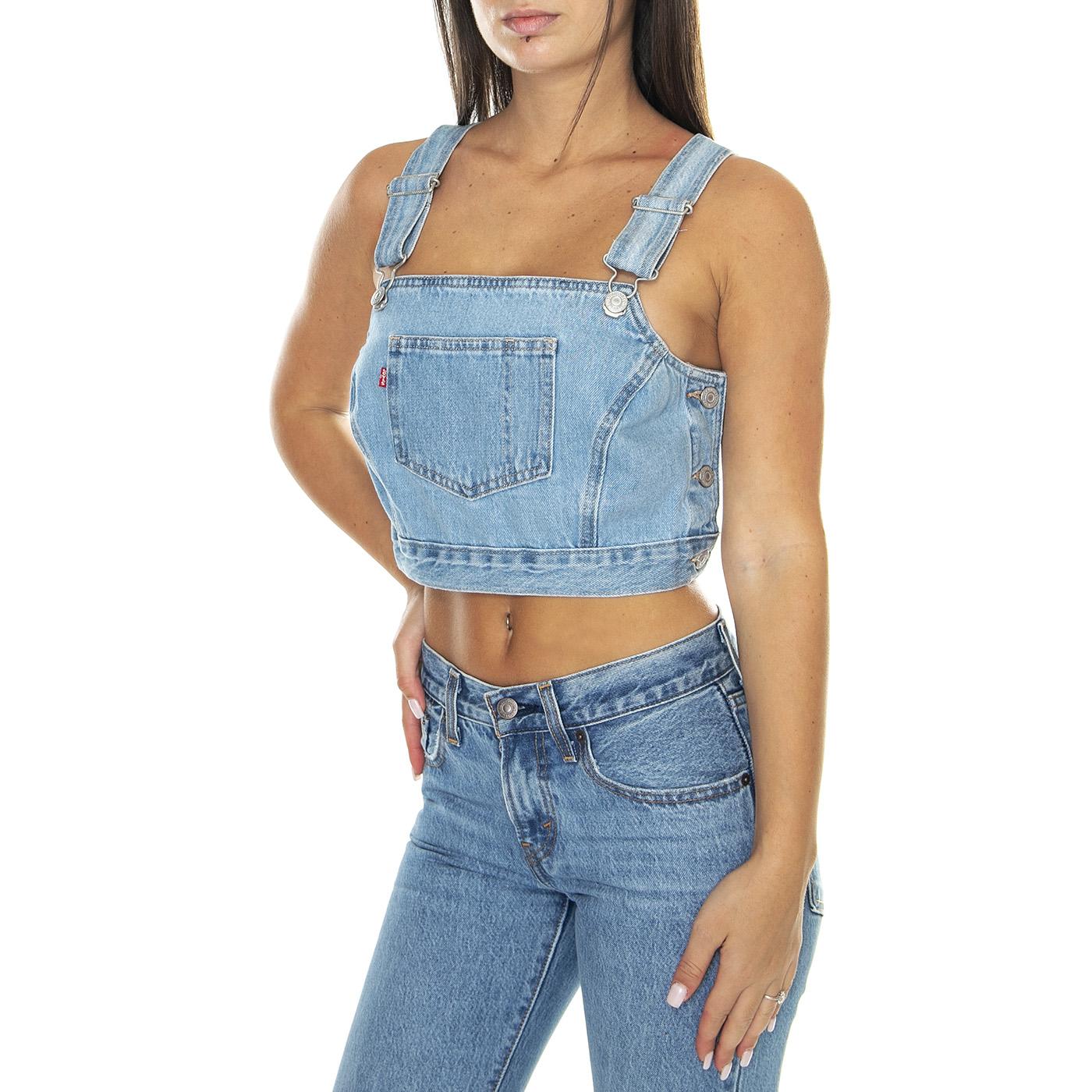 Shellsea Overall Top Hey Friend 4 Light Indigo Worn In - Top Denim Jeans Donna Blu A5960-0000  LEVIS 