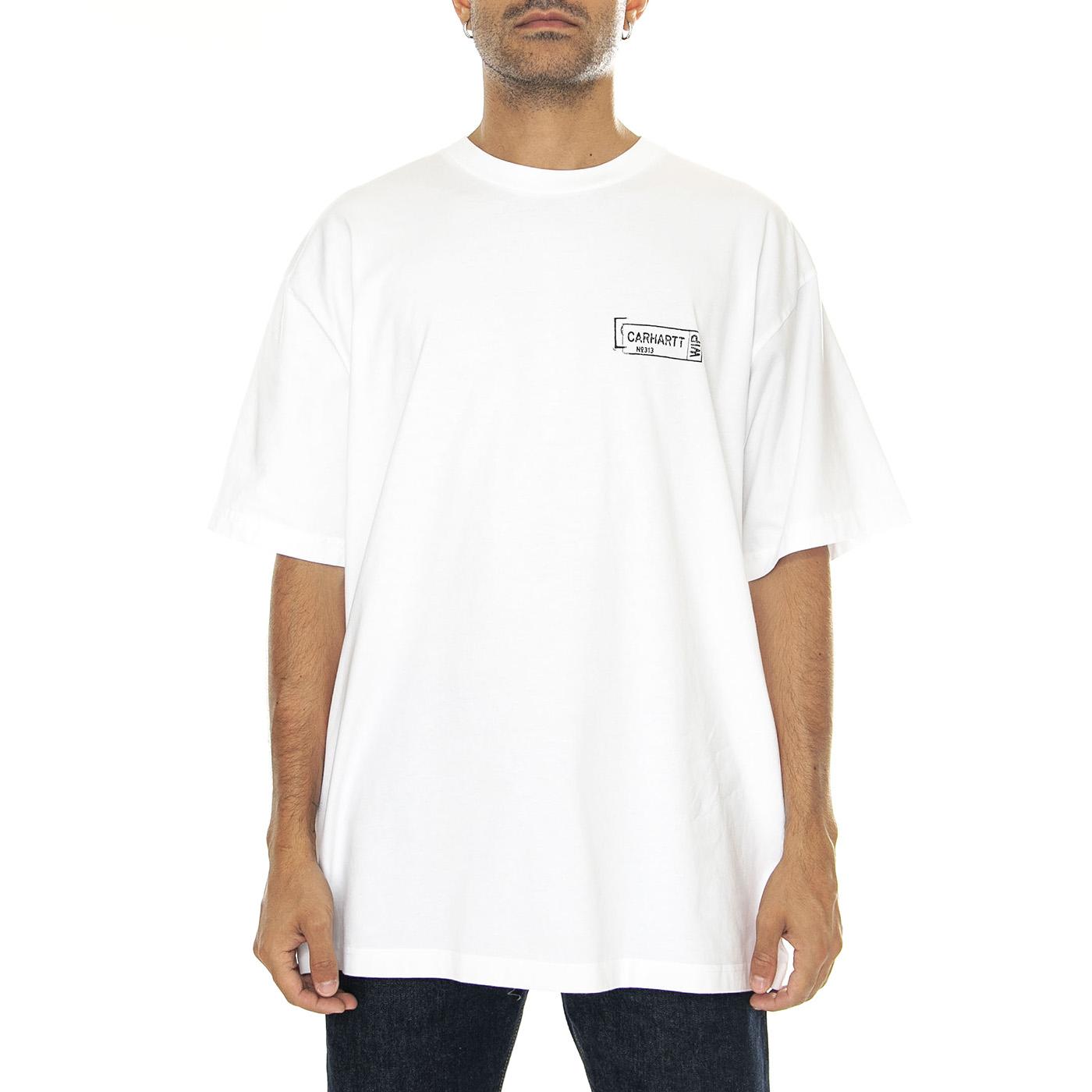 S/S Stamp T-Shirt White / Black stone washed - Maglietta Girocollo Uomo Bianca I033670.00A06  CARHARTT WIP 