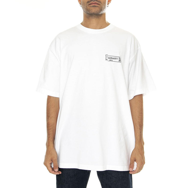 S/S Stamp T-Shirt White / Black stone washed - Maglietta Girocollo Uomo Bianca I033670.00A06  CARHARTT WIP 