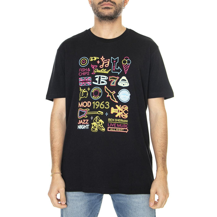 Night At Brighton Beach Tee Black - Maglietta Girocollo Uomo Nera 67142-290  BEN SHERMAN 