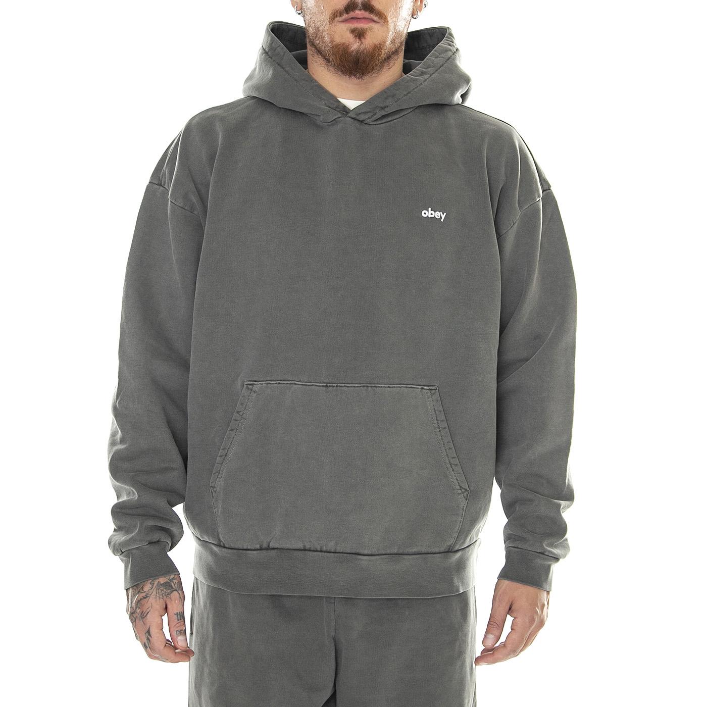 M' Lowercase Pigment Hood Fleece Digital Black - Felpa con Cappuccio Uomo Grigia 112470194-DIB  OBEY 