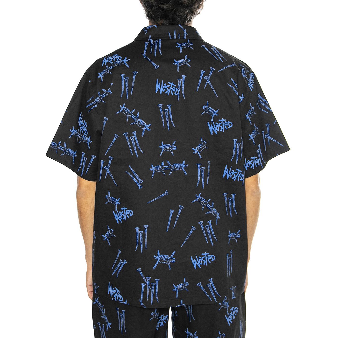 Shirt All Over Blind Black / Ultra Blue - Camicia Maniche Corte Uomo Nera SHIRT ALL OVER BLIND - BLACK/ULTRA BLUE  WASTED PARIS 
