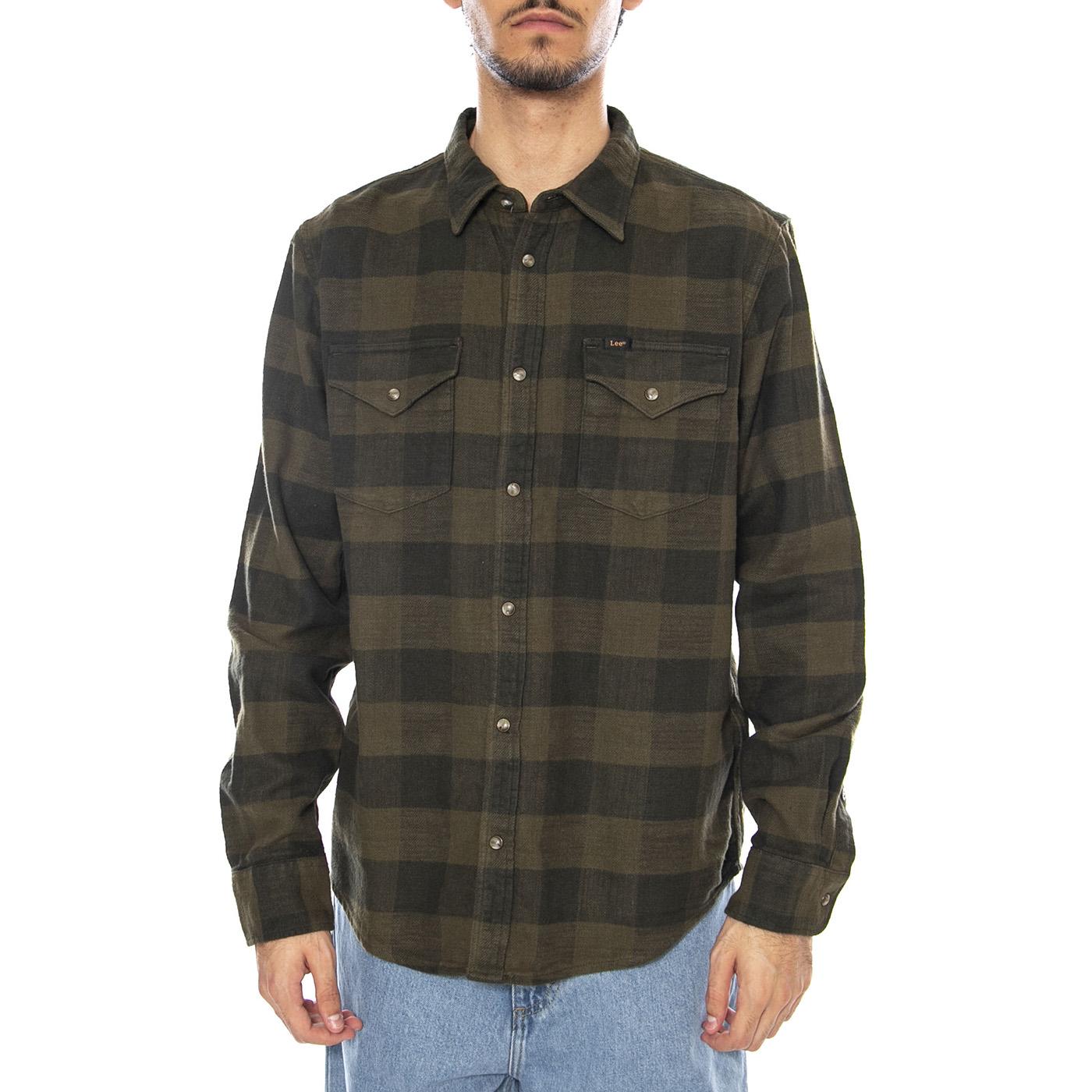 Clean Western Shirt Army Green Buffalo Check - Camicia a Quadri Uomo Verde 112371320  LEE 