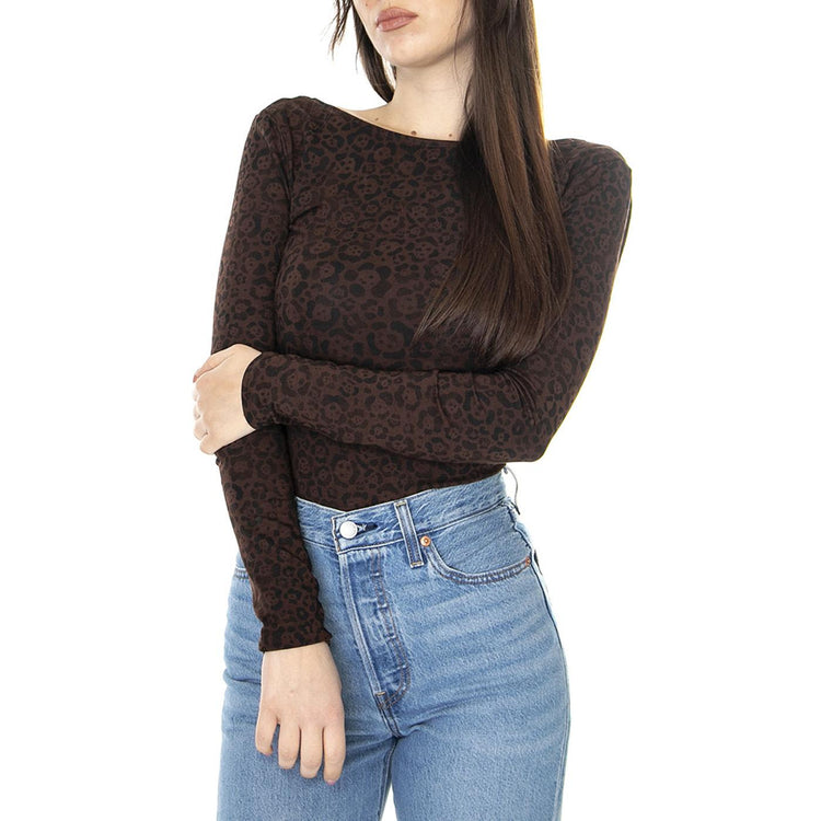 W' Leotard Jaguar Print Beige - Body Donna Marrone W7ZWEGA2  WRANGLER 