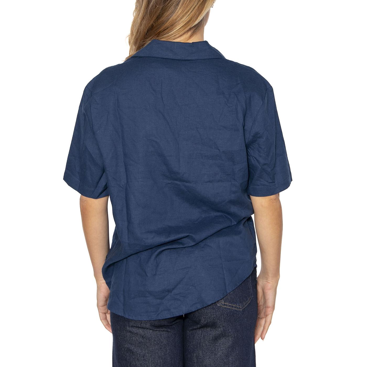 Blue Night Hemp Jules Shirt Blue - Camicia Maniche Corte Donna Blu MSH00209-BLUE  THINKING 